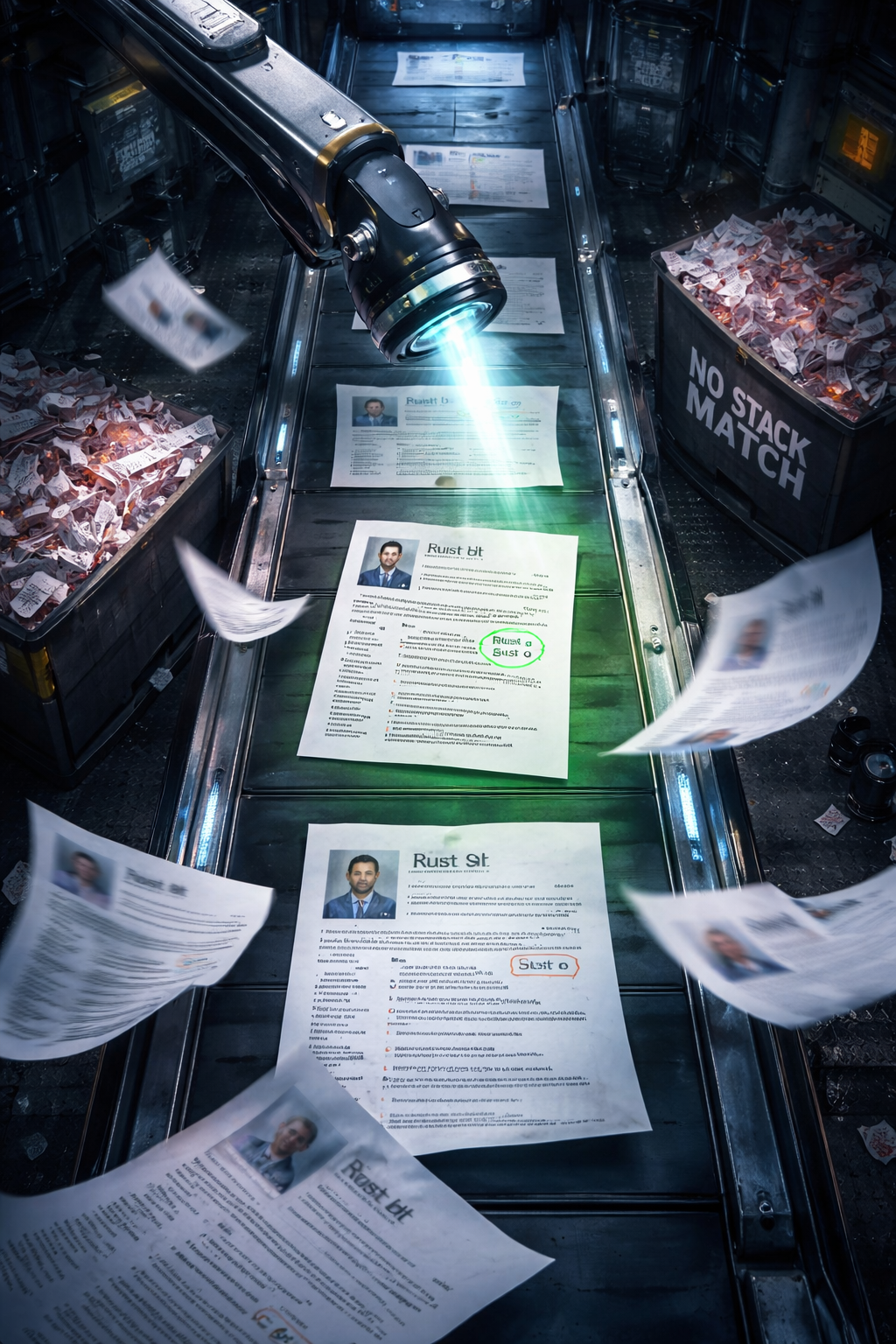 AI resume screening process filtering software engineers by exact tech stack matches.